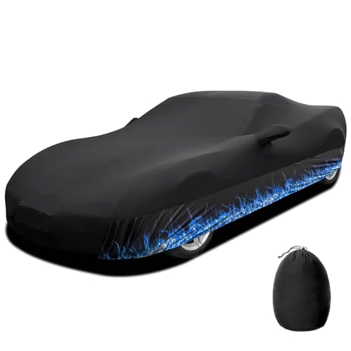 Erato Indoor Car Cover – Elastic Full Coverage Stretch Breathable Dustproof for Underground Garage, Car Show, Flame Pattern, Fits Full-Size Sporty Car up to 193 Inches, Custom-Fit Style,Black - size: XL-Sport Car