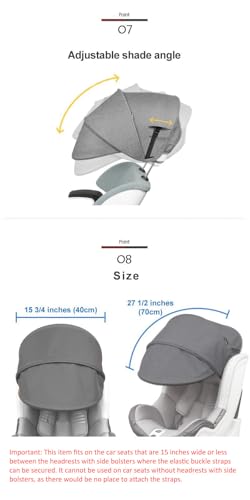 Manito Sun Shade Extender/Auxiliary Canopy for Car Seat (Black Grey) - color: Black Grey