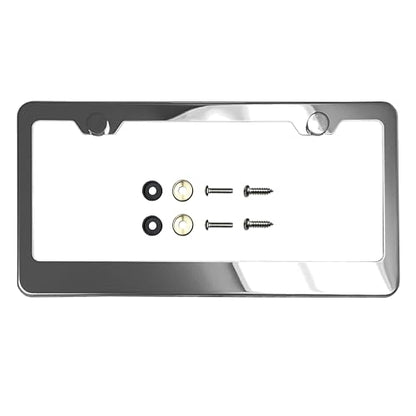 T304 Stainless Steel License Plate Frame – 8K Mirror Polish Finish, Rust-Resistant, Slim Design, Universal Fit, Includes Screw Caps, Washers & Stainless Steel Screws (Chrome) - color: Chrome