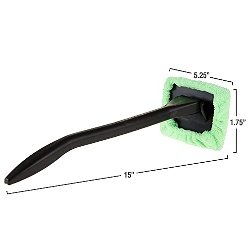 Windshield and Window Cleaner - Machine-Washable Microfiber Cloth Tool on Handle with Pivoting Head for Cleaning Car and RV Glass by Stalwart (Green)