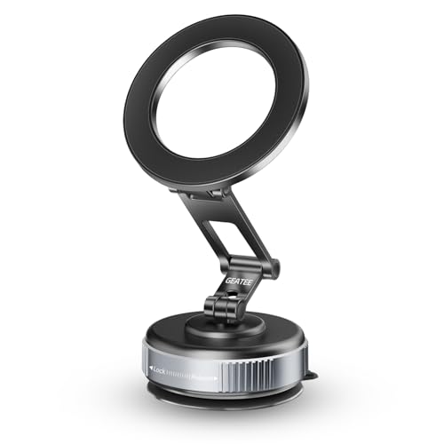 Vacuum Magnetic Car Phone Holder Compatible with MagSafe, 360° Adjustable Reinforced 110+LBS Suction Cup Phone Mount, Foldable Car Phone Holder for iPhone 17 Pro Max/16/15/14/13/12 & Android - color: Space Gray