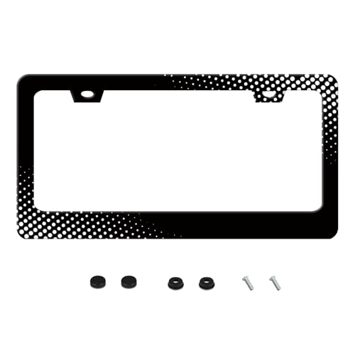 Black White Polka Dot Elements License Plate Frame Funny Art Pattern Stainless Steel License Plate Frames Auto Parts Decoration with Screws License Plate Holder for Men Women 12x6 in - color: Black White Polka Dot Elements, size: one size