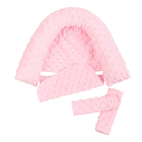 Baby Head Support and Strap Covers - Infant Head Support Pillow Super Soft Head and Neck Pillow for Car Seat Baby Headrest and Carseat Neck Cover,Light Pink - color: Pink