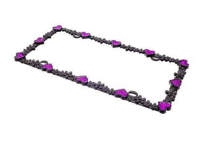 Creathome 3D Shining Daisy Heart License Plate Frame from Pure Zinc Alloy Metal Perfect Plate Holder, Matt Black with Purple Glitter, Luminously Heart - color: Matt Black with Purple Glitter, Luminously Heart