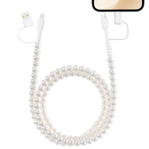 4 in 1 USB C Cable 3FT Beaded Multi Charging Cable [MFi Certified] Pearl iPhone Charger Cord USB A/Type C to Type C/iPhone Multi Fast Charger Cable for iPhone 17 16 15 14 Pro Max, for Galaxy S25 S24 - color: White Round Beaded, size: 1M/3.3FT