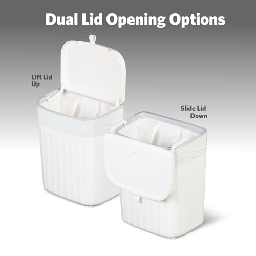 Glad Roomate Under Counter Waste Bin | Space Saving Small Trash Can for Kitchen Cabinet, Bathroom or Office | Dual Lid for Ease of Opening, 9 Liter, White - size: 9l