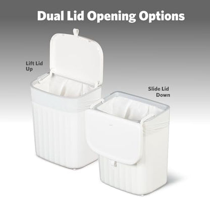 Glad Roomate Under Counter Waste Bin | Space Saving Small Trash Can for Kitchen Cabinet, Bathroom or Office | Dual Lid for Ease of Opening, 9 Liter, White - size: 9l