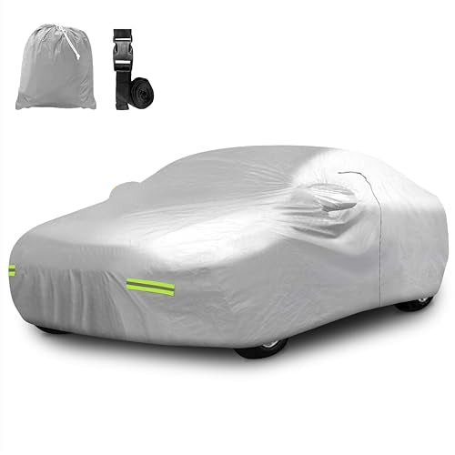 Mockins 190"x75"x60" Sedan Car Cover with Zipper Door | 190T Polyester Soft Indoor & Outdoor Weatherproof Car Covers for Automobiles | Full Exterior Covers for Snow, Frost, UV, Light Rain & Foliage - size: Sedan - Medium - 190" X 75" X 60" With Zipper Doo