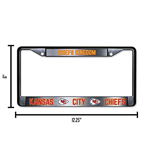 NFL Kansas City Chiefs Chiefs Kingdom Black Chrome License Plate Frame - 2-Screw Mount - color: Chiefs