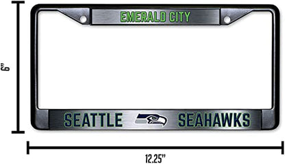 NFL Seattle Seahawks Emerald City Black Chrome License Plate Frame - 2-Screw Mount - color: Seahawks