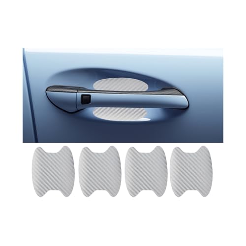 4PCS Carbon Fiber Car Door Handle Stickers, Anti-Scratches Vehicle Door Side Bowl Cup Handle Protective Film, Auto Exterior Paint Guard Decals Protecter,Universal for SUV RV Truck(Silver) - color: Silver