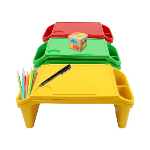 6 Pack Kids Lap Desk with Storage Slots, Stackable Portable Kids Lap Tray, 19.69" L X 9.84" W X 7.1" H Plastic Table Kids Activity Tray for Writing Eating Drawing Reading (Red, Green, and Yellow) - color: Red+green+yellow