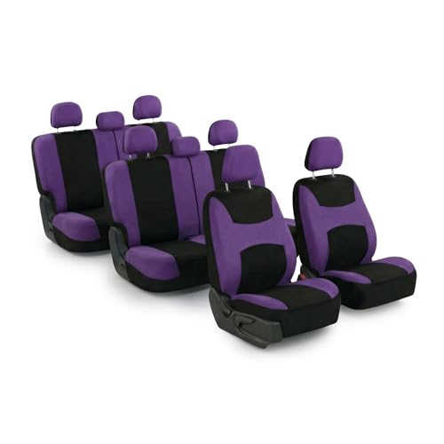FH Group Automotive Seat Covers Light & Breezy Flat Cloth Seat Cover Three Row Set Purple, Airbag and Split Rear Car Seat Cover Universal Fit Interior Accessories Cars Trucks SUV Car Accessories - color: Purple, size: 8-Seater Set