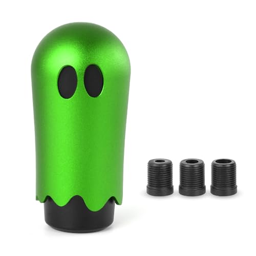 Ghost Shift Knob, Aluminum Weighted Automotive Gear Shift Manual knobs Lever with 3 Threaded Adapters M8 M10 M12 x 1.25, Universal for Vehicle Funny Cool Spooky Car Accessories (Green) - color: Green