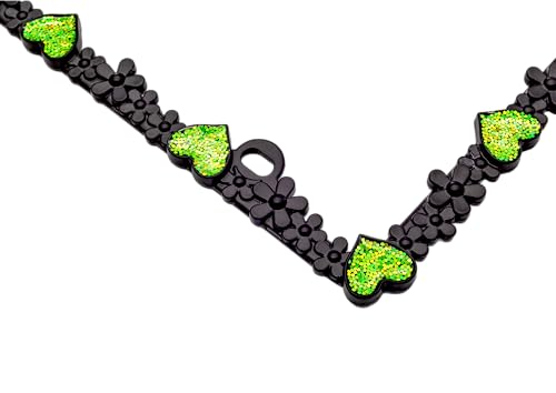 Creathome 3D Shining Daisy Heart License Plate Frame from Pure Zinc Alloy Metal Perfect Plate Holder, Matt Black with Green Glitter, Luminously Heart - color: Matt Black with Green Glitter, Luminously Heart