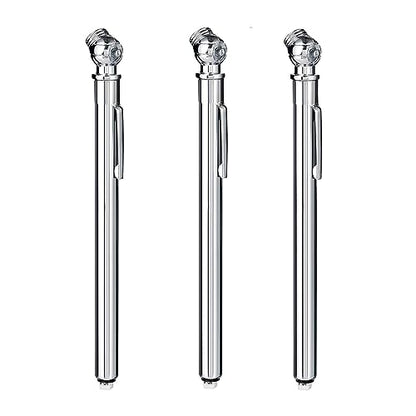 PINKJOY Pencil Tire Pressure Gauge (10-75PSI) Stainless Steel Body and Metal Made Nozzle 3 Measurements for Vehicles (3 Pack)