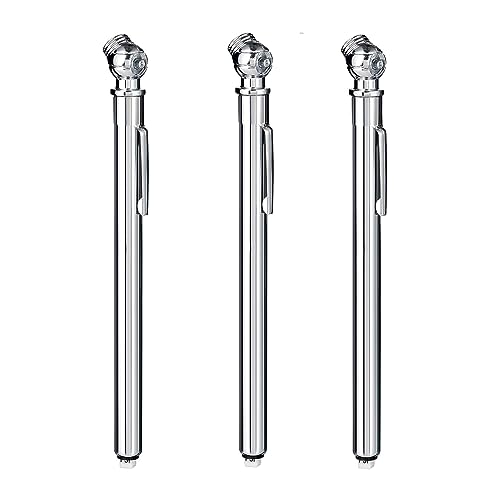 PINKJOY Pencil Tire Pressure Gauge (10-75PSI) Stainless Steel Body and Metal Made Nozzle 3 Measurements for Vehicles (3 Pack)