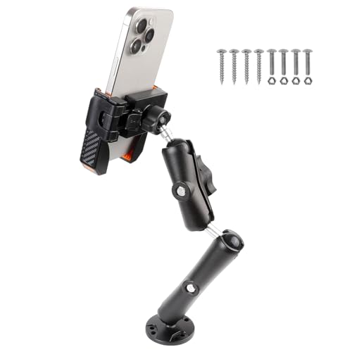 xik Phone Mount Holder with Double Adjustable arm for Boat Kayak Car Truck UTV - Round AMPS Base, [1s Lock & Release][360°Adjustable], Fits 4.7"-7.2" Phones, Heavy Duty, Wall Mount - style: Double-arm style
