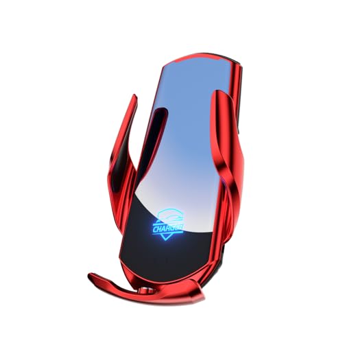 15W Fast Charge Auto-Clamping Wireless Car Charger Mount – Qi Wireless Charging, Adjustable Phone Holder, Air Vent & Dashboard Compatible, Compatible with iPhone & Android (Red) - color: Red