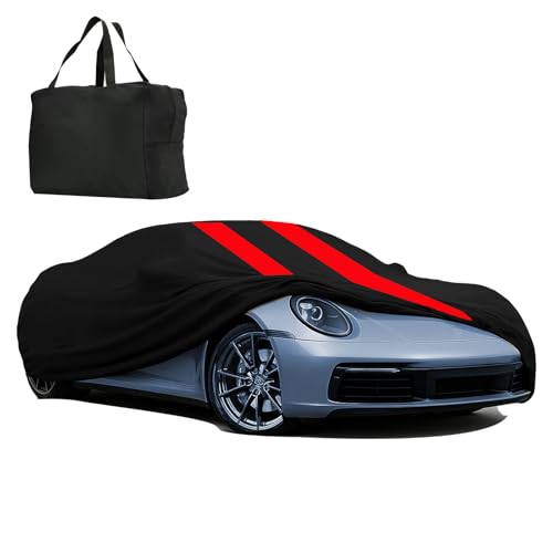 Indoor Car Cover Compatible with Protection Fit 177-197 Inch Sports Breathable Dust-Proof Stretch Cover for Underground Garage, Car Show（Black+Red） - size: XL-SPORT