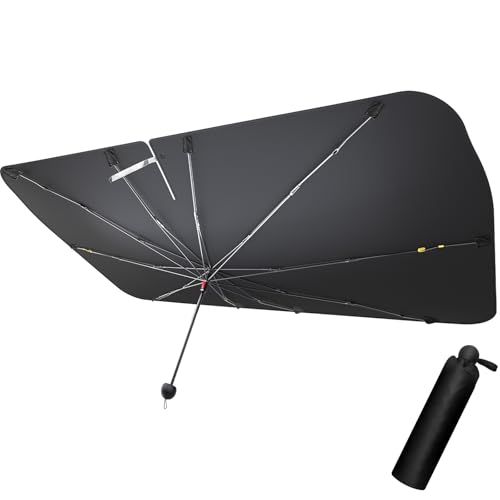 Car Windshield Sun Shade - Universal 55"x31" Front Window Sunshield with Heat-Blocking Titanium Coating, Compact Umbrella Design, for Sedan, SUV, Truck