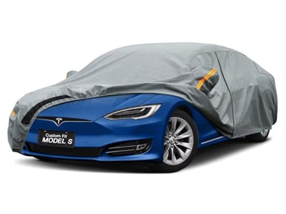 Kayme Heavy Duty Car Cover Waterproof All Weather, Custom Fit for Tesla Model S, Outdoor Full Exterior Cover with Charging Port and Breathable Ventilation Mesh, Sun and Rain Protection. - size: Custom Fit Tesla Model S-1