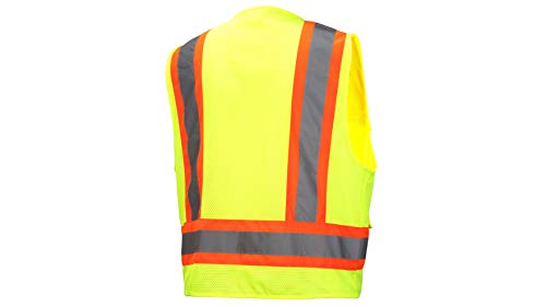 Pyramex Class 2 Surveyor's Safety Vest with 6 Pockets, Hi-Vis Lime, 4XL - color: Hi Vis Lime, size: Medium