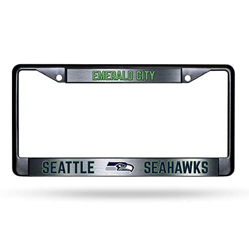 NFL Seattle Seahawks Emerald City Black Chrome License Plate Frame - 2-Screw Mount - color: Seahawks