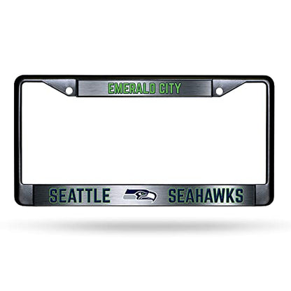 NFL Seattle Seahawks Emerald City Black Chrome License Plate Frame - 2-Screw Mount - color: Seahawks