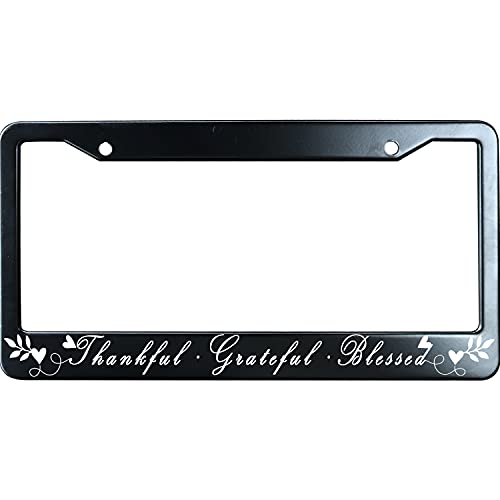 Black Thankful Grateful Blessed Stainless Steel License Plate Frame for Men/Women with 2 Screw Caps for US/CA Vehicles - color: Thankful Grateful Blessed