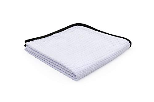 The Rag Company Dry Me A River, Professional Korean 70/30 Blend Microfiber Waffle-Weave Drying & Detailing Towels, Soft Suede Edges, 390 GSM, 20x40 Inches, White, 2-Pack - color: White, size: 20in x 40in