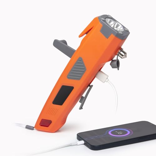 LUXON Emergency Tool,8-in-1 Car Safety Tool:Window Breaker,Seat Belt Cutter,LED Flashlight Rescue Tool USB Charger,SOS Light, Hand Cranking Charge, Magnetic for Vehicle Escape/Field Survival,Hiking - color: Orange, size: 1 Count(Pack of 1)