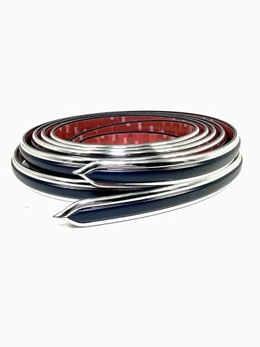 Vintage Style 7/8" x 26' Dark Blue + Chrome Body Side Trim Molding - Formed Pointed Ends Cowles Mid-Line (2 Strips of 13' with Finished Ends) 25-780-03 (Dark Blue + Chrome) - color: Dark Blue + Chrome