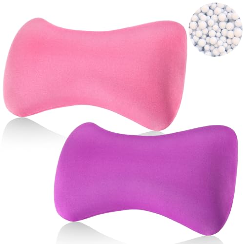 Thyle 2 Pack Bead Neck Pillow Small Bone Shape Neck Support Cushion for Bed Sofa Travel Soft Pillow for Home Sleeping Headrest and Lumbar Support(Pink,Violet) - color: Pink,violet