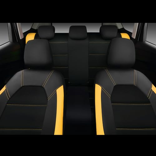 CAR PASS Leather Seat Covers, Breathable Universal Car Seat Cover Full Set for Cute Women Girly,5mm Composite Sponge Inside,Airbag Compatible Fits Most Auto,SUVs,Trucks,Vans(Full Set,Black&Yellow) - color: Black Yellow, size: Full Set