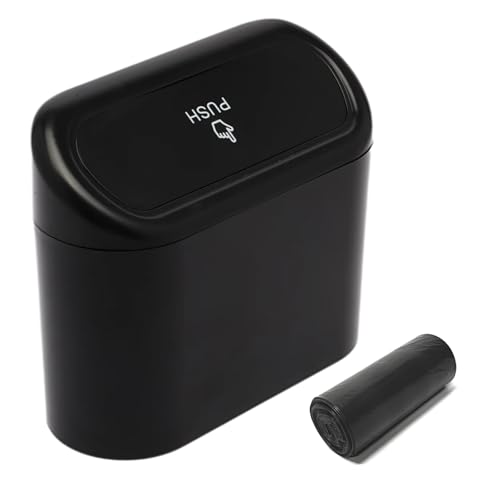 Car Trash Can Bin,Car Garbage Can,1 Black with A Roll of Garbage Bag,Push-Button Switch