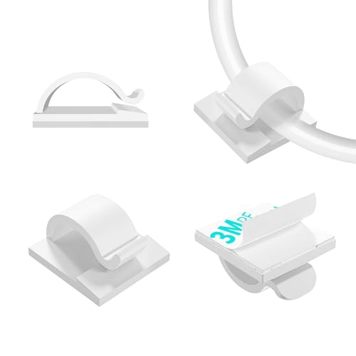 LinkDocs Cable Clips White, Adhesive Cord Clips, Cable Staples Outdoor Cable Management Wire Organizer Cord Holder for Under Desk, Car, Wall, TV PC Ethernet Cable (30 PCS White) - color: White