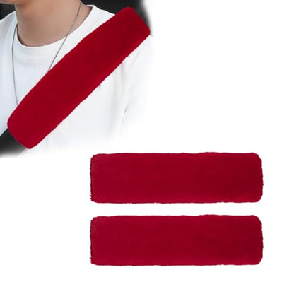2 PCS Seat Belt Shoulder Pads, Soft Fluffy Plush Seat Belt Shoulder Strap Covers, Comfy Warm Seat Belt Strap Cover Shoulder Cushion for Adult Children, Car Accessories (Wine Red) - color: Wine Red