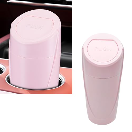 Car Trash Can with Lid, Portable Leakproof Auto Cup Holder Door Garbage Container, Multipurpose Waterproof Mini Cup Holder Trash Can Interior Organizer for Car Home Office (Pink) - color: Pink