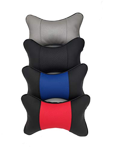 Car Neck Pillows 2pcs Pack Car Headrest Pillow Pu Leather Car Cervical Pillows for Traveling Car Pillows Filled by Fiber (Black) (Black Blue) - color: Black Blue