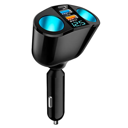 2026 New Upgrade 5 Port Cigarette Lighter Splitter,QC3.0&PD 20W Super Fast Car Charger with Dual Cigarette Lighter Plug with LED Voltmeter Compatible with iPhone 14 Pro iPad Dash Cam GPS (PD+QC+2.4A) - color: PD+QC+2.4A