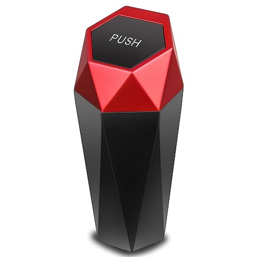 DNA Motoring Mini Car Auto Trash Can with Removable Lid, Leakproof Mini Garbage Bin for Automotive Home Office,Black/Red,ZTL-OD-01-RD - color: Black/Red, style: 1pc