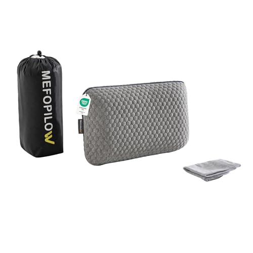 Memory Foam Travel Pillow with Washable Cover & Carry Bag – Compact, Soft & Breathable Neck Pillow for Airplane, Camping & Car (Gray- with Extra Gray Cotton Cover, 15.7x9.8x3.9 inches) - color: Gray- With Extra Gray Cotton Cover, size: 15.7x9.8x3.9 inches