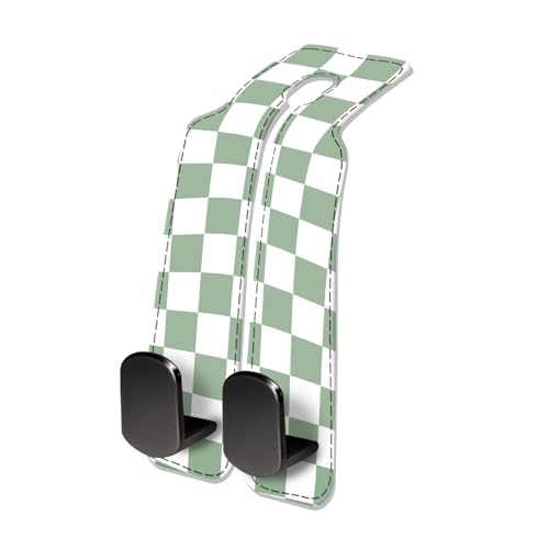 Car Seat Headrest Hook, Universal Leather Cute Hanger Holder Hook, Storage Organizer Interior Accessories for Purse Bags Handbag Green Plaid - color: Green Plaid