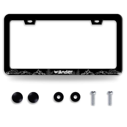 Mountains License Plate Frame Wander Mountain Forest License Plate Frames Funny Stainless Steel Accessories Cars Decor with 2 Holes and Screws Fits Standard Us Ca Vehicles Holder 12.2 X 6 Inch - color: Wander Mountain Forest