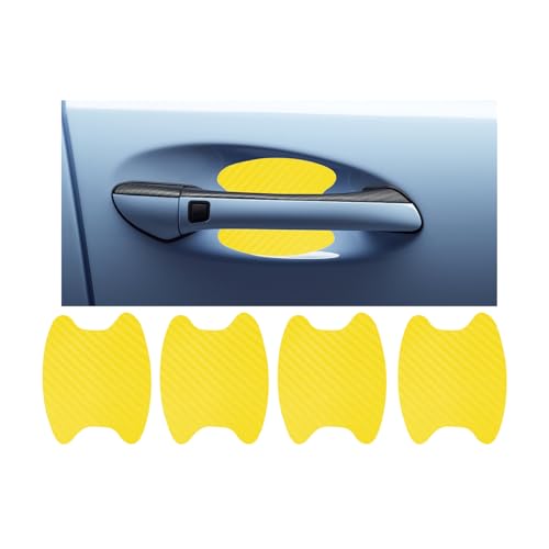 4PCS Carbon Fiber Car Door Handle Stickers, Anti-Scratches Vehicle Door Side Bowl Cup Handle Protective Film, Auto Exterior Paint Guard Decals Protecter,Universal for SUV RV Truck(Yellow) - color: Yellow