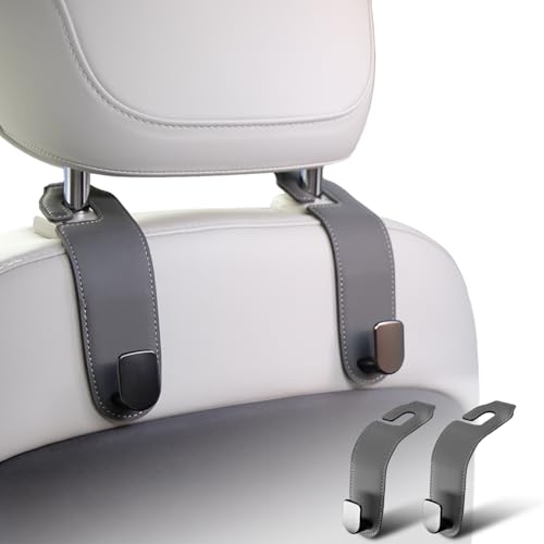 Car Headrest Hook, 2 Pack Leather Car Seat Hooks for Purses and Bags, Car Organization Accessories (Grey) - color: Gray