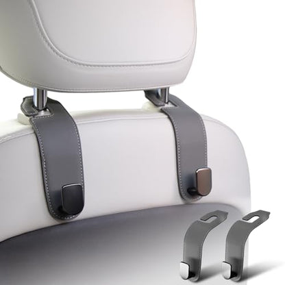 Car Headrest Hook, 2 Pack Leather Car Seat Hooks for Purses and Bags, Car Organization Accessories (Grey) - color: Gray