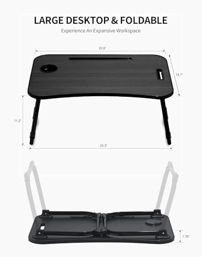ZEAPTAC Laptop Bed Desk, Foldable Lap Desk, Portable Lap Table, Laptop Stand with Cup Holder & Tablet Slot & Lifting Handle for Working Writing Drawing & Eating - Black - color: Black