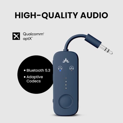 Avantree Relay - Premium Airplane Bluetooth Adapter with Advanced Qualcomm Chipset, 2 Headphones Support, 25hrs Play Time, aptX Adaptive & HD Audio Transmitter for Airpods, Bose & Travel Flight - color: 3-Midnight Blue